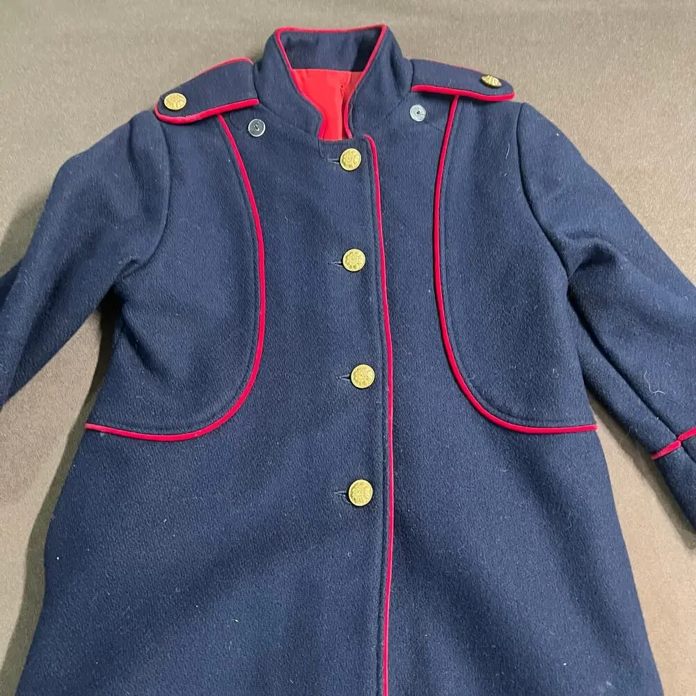 Vintage Barbury NY Wool Blue Small Child Navy Coat Epaulettes Gold Buttons  Sz4